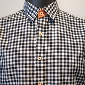 Robert Graham Navy Blue and White Checkered Shirt